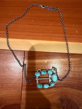 NWT 18” Turquoise Silver Belt Buckle Necklace - Women Jewelry
